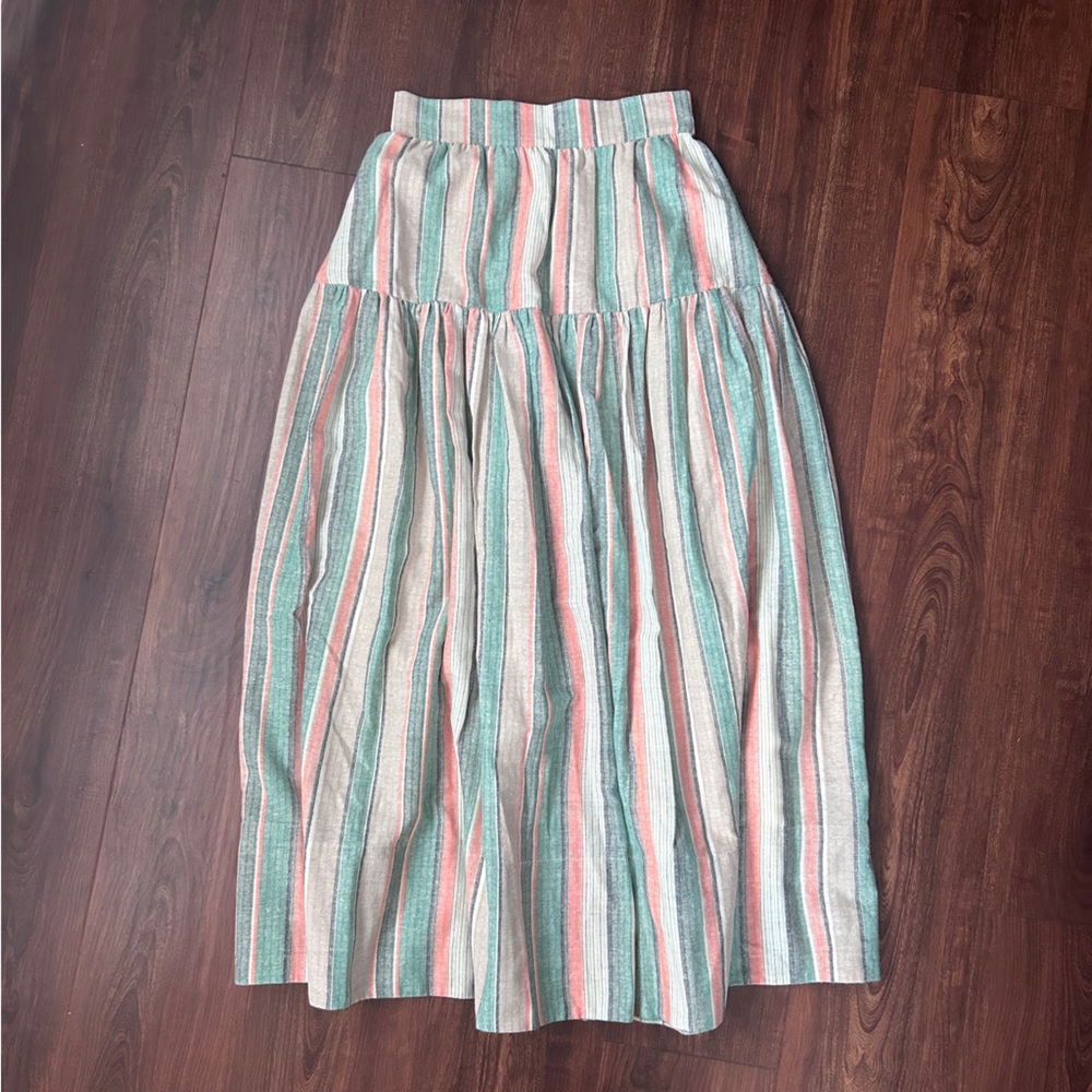 NWOT Striped A-Line Maxi Skirt in Mint, Coral, and Cream